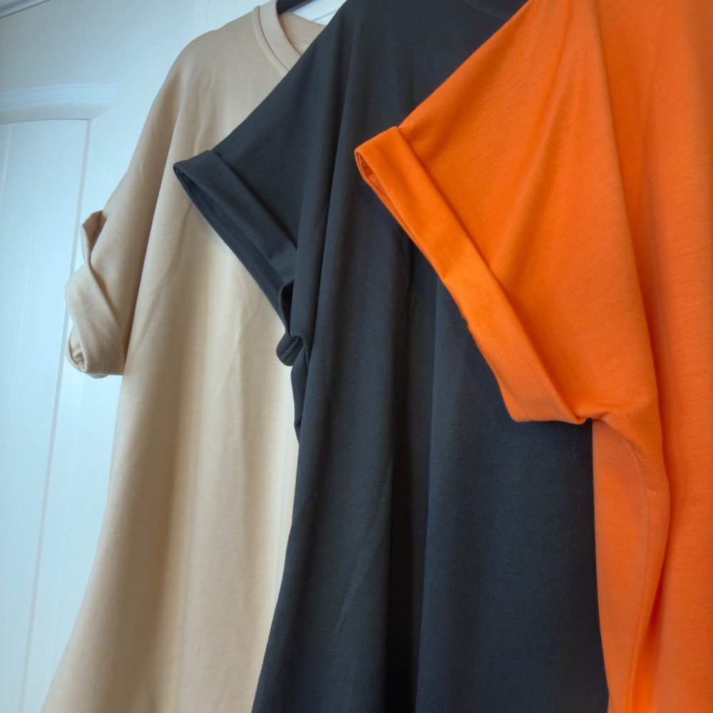 NWOT Set/3 Sz XL T-Shirt Dresses Orange Black Tan Cuffed Sleeve Pockets Bundle - Picture 7 of 11